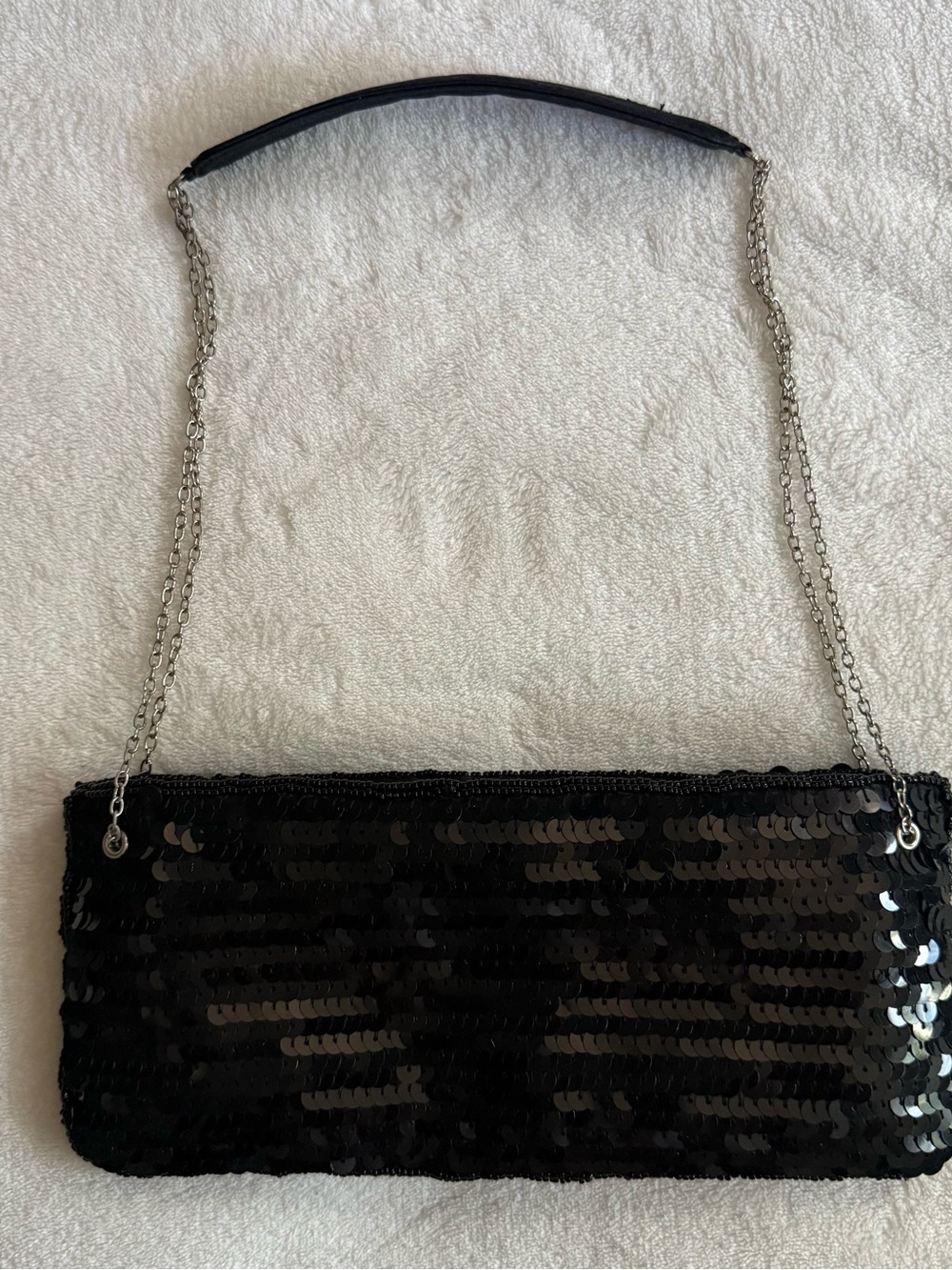 Black Sequin Chain-Handle Clutch Bag